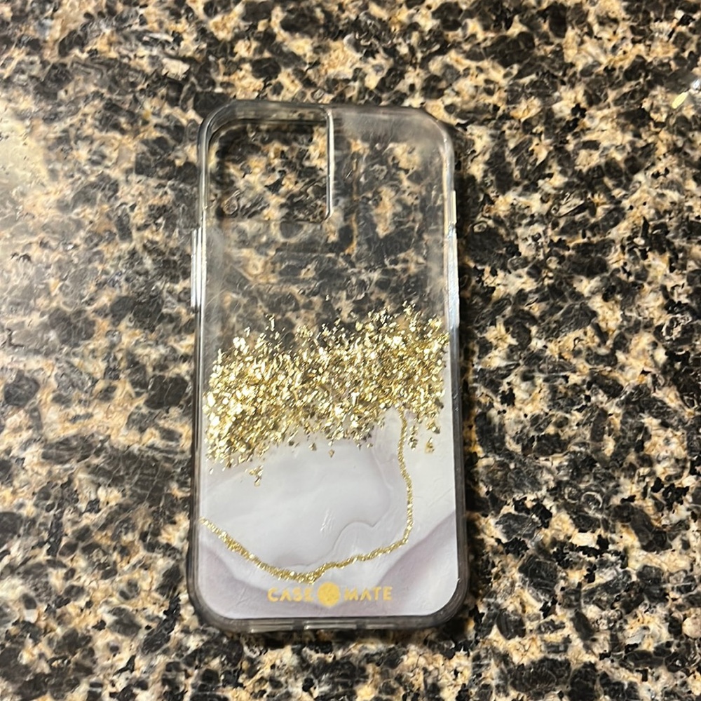 iPhone 13 Cell Phone Case White Marble/Gold Glitter Design EUC 💫